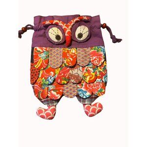 Owl Backpack Embroidered Cinch & Magnetic Snap Closure Handmade Multicolor Purse